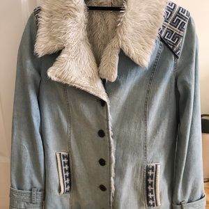 Free people jean jacket with fleece inside
